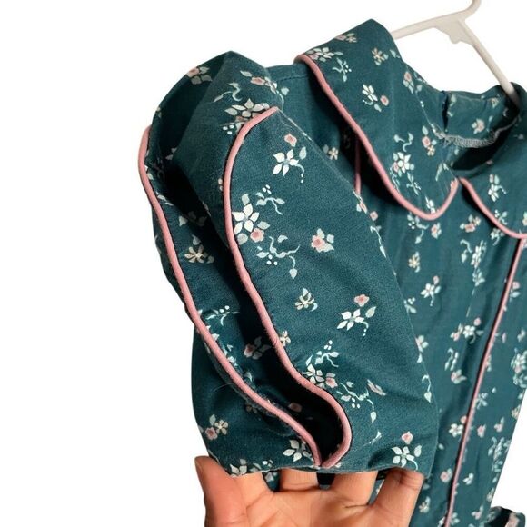 Vtg Daisy Kingdom Girls Handmade Cotton Floral Fancy Party Dress Green Ruffle - Picture 6 of 6